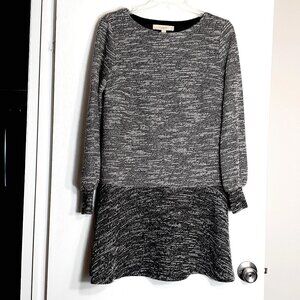 Loft Two-Tone Brown Tweed Dress; Straight w Flared Bottom; Long Sleeves; Small